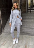 Kadın Uzun Kollu Balıkçı Yaka önden Düğmeli Bluz Ve Pantolon Yumoş Ikili Takım - 1