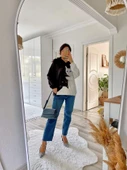 Kadın Uzun Kollu Kapşonlu Bağcıklı Kedi Desenli şardonlu Dalgıç Bluz - 4