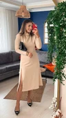 Kadın Uzun Kollu Balıkçı Yaka Derin Yırtmaç Detay Krep Elbise - 2