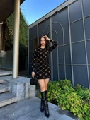 Kadın Bisiklet Yaka Uzun Kol Triko Mini Boy Elbise - 9