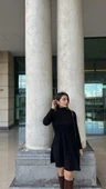 Kadın Uzun Kollu Balıkçı Yaka Salaş Kusa Akrilik Elbise - 7