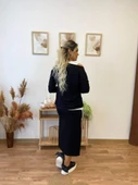 Kadın Uzun Kollu Tek Omuzu Açık Viskon Bluz Içi Atletli Ve Yandan şeritli üçlü Viskon Ikili Takım - 5
