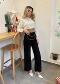 Kadın Beli Zincir Detay Ithal Krep Pantolon - 2