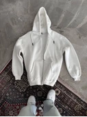 Oversize Tam Fermuarlı Uzun Kol Hırka - Beyaz - 2
