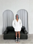 Oversize Tam Fermuarlı Uzun Kol Hırka - Beyaz - 1