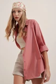 3900 Oversize Uzun Basic Gömlek - Gül Kurusu - 2