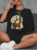 Baskılı Oversize T-shirt - Siyah - 1