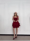 Mini Askılı Elbise - Bordo - 1