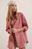 3900 Oversize Uzun Basic Gömlek - Gül Kurusu - 4