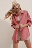 3900 Oversize Uzun Basic Gömlek - Gül Kurusu - 3