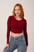 Ters Dikişli Basic Bordo Body Bluz - 1