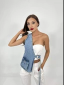 6838 ASYMMETRIC DENIM VEST-MAVİ - 4