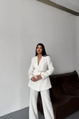 CEKET PANTOLON TAKIM TASARIM ZİNCİR  KEMER DETAYLI - Beyaz - 1