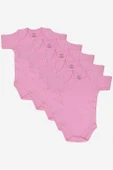 %100 Organik Pamuklu Pembe Kısa Kollu Bebek Body 5'li Paket - 1