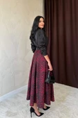 Bordo Leopar Büzgülü Uzun Etek - 3