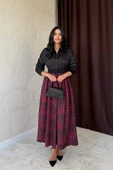 Bordo Leopar Büzgülü Uzun Etek - 1