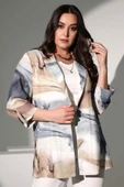 Angelino Moda Büyük Beden Batik Desen Kruvaze Yaka Gri Ceket - 7