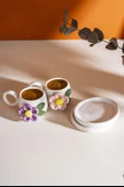 Rivaİstanbul Renkli Papatya Amore El Yapımı Seramik İkili Türk Kahvesi Fincan Takımı thumbnail 5