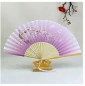 Beluga Yelpaze Bambu Vintage Lila Kelebekli Bahar Dalı Desenli Şık Püsküllü Japon Yelpaze 0167 - 2