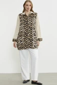Leopar Detaylı Tunik Gömlek - Taş - 1