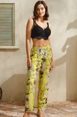 MAN5747 Kadın Dokuma Viskon Çiçek Baskılı Dantelli Sabahlık Balenli Desteksiz Dolgusuz Büstiyer Sütyen ve Pantolon Pijama 3lü Takım (5747) - 2