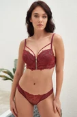 MAN4816 Kadın Balenli Destekli Dolgulu Yaka Detaylı Fermuarlı Dantelli Büstiyer Sütyen ve Slip Takım (4816) - 2