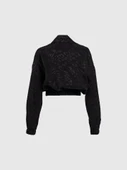 Desenli Siyah Saten Bomber Ceket - 4