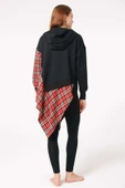 MAN9748 Kadın Pamuklu Ekose Kapüşonlu Uzun Kol Sweatshirt ve Tayt Takım (9748) - 1