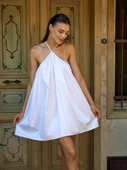 Halter Yaka Kolsuz Poplin Elbise Beyaz - 4