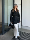 Oversize Kuşaklı Blazer Ceket Siyah - 1