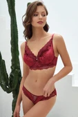 MAN4805 Kadın Kadife Balenli Destekli Dolgulu Dantelli Büstiyer Sütyen ve Slip Takım (4805) - 2
