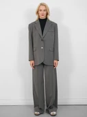 Oversize Düğmeli Blazer Ceket Gri - 1