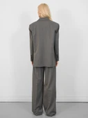 Oversize Düğmeli Blazer Ceket Gri - 4