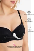 MAN3783 Dolgulu Sütyen Kadın Siyah Push up Balenli Süngerli Günlük Sporcu Kullanım Destekli Basic T-Shirt Sütyeni 3783 - 4