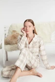 MAN11212 Anıl 11212 Kadın Pamuklu Uzun Kol Gömlek Pantolon Pijama Takımı - 1