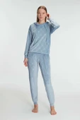 MAN11301 Anıl 11301 Kadın Kapüşonlu Uzun Kol Sweatshirt Pijama Takımı - 1