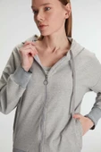 MAN11237 Anıl 11237 Kadın Pamuklu Uzun Kol Fermuarlı Swearshirt Sıfır Kol T-Shirt ve Pantolon Pijama Takım - 3