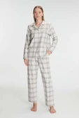 MAN11252 Anıl 11252 Kadın Kare Desenli Pamuklu Gömlek Pijama Takımı - 1