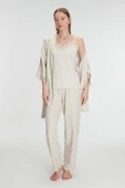 MAN11215 Anıl Kadın 3’lü Sabahlık, Atlet ve Pantolon Takımı Dantel Detaylı, Gecelik Set 11215 thumbnail 1