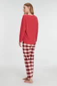 MAN11317 Anıl Kadın Pamuklu Kışlık Uzun Kollu Kare Desenli Pijama Takımı Sıcak ve Rahat Ev Konforu 11317 thumbnail 3