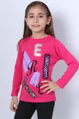 KIZ ÇOCUK UZUN KOLLU TSHİRT PULLU HARF BASKILI BİSİKLET YAKA E9 - 1