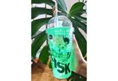 Led Işıklı Pipetli Buzlu Cam Görünüm RİSK Ayıcık Karakterli Suluk 450 ML Çift Katman Mika Yeşil 2768 - 1