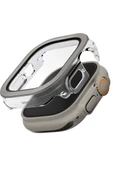 Apple Watch Ultra 49mm Kılıf Kasa Koruyucu Temperli Ekran Koruyucu 2 in 1 Camlı Kasa  Titanium Silver - 1
