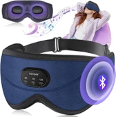 TOPOINT Uyku Kulaklıkları Bluetooth 3D Uyku Maskesi - Lacivert (Kadife) - 1