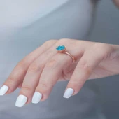 Özel Kutu ve Gümüş Bezi İle ​Gümüş Rose Mavi Lotus Çiçeği Yüzük - 3
