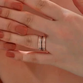Özel Kutu ve Gümüş Bezi İle Gümüş Rose Zirkon Taşlı Kadın Yüzük - 2