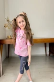 Fiyonk Baskı Kız Çocuk Pembe Renk Kapri Taytlı Takım - 2