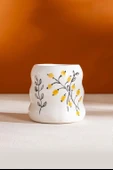 Sarı Çiçekler Amore El Yapımı Seramik Double Kahve Bardağı Mug Kupa - 2
