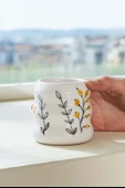 Sarı Çiçekler Amore El Yapımı Seramik Double Kahve Bardağı Mug Kupa - 1