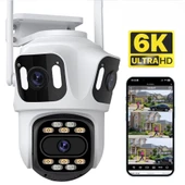 QASUL IP Kamera 6K HD Üç Ekranlı Harici WiFi Kamera Dış Mekan 4K Çift Lens Otomatik Takip - 2